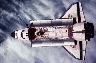 View of the Space Shuttle Atlantis as it rendezvous with the Russian Mir Space Station 